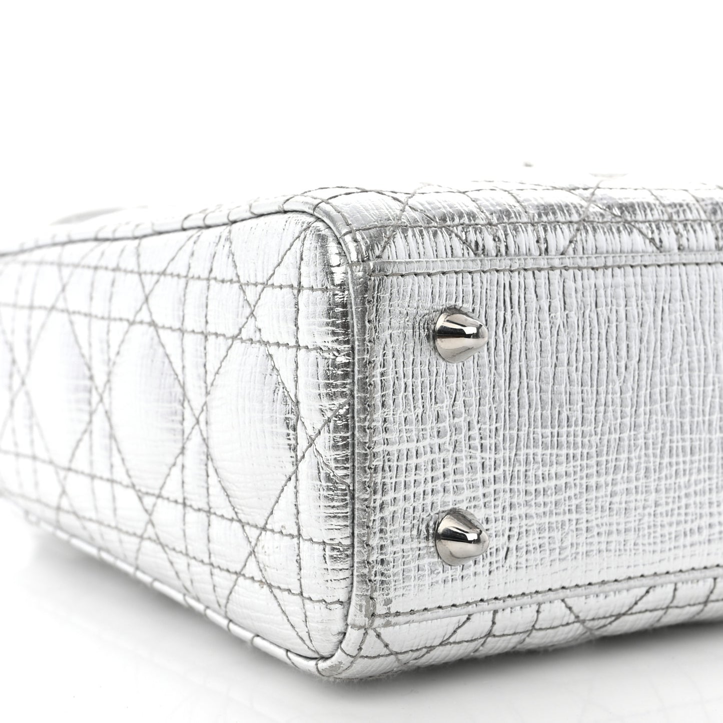 Metallic Grained Calfskin Cannage Small Lucky Badges My Lady Dior Silver