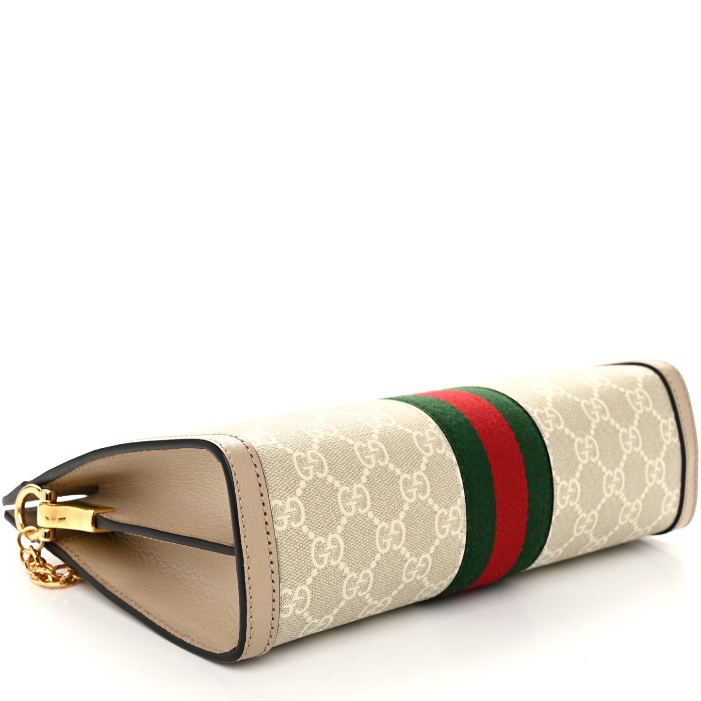 GG Supreme Monogram Textured Dollar Calfskin Web Small Ophidia Chain Shoulder Bag Beige Mystic White Oatmeal