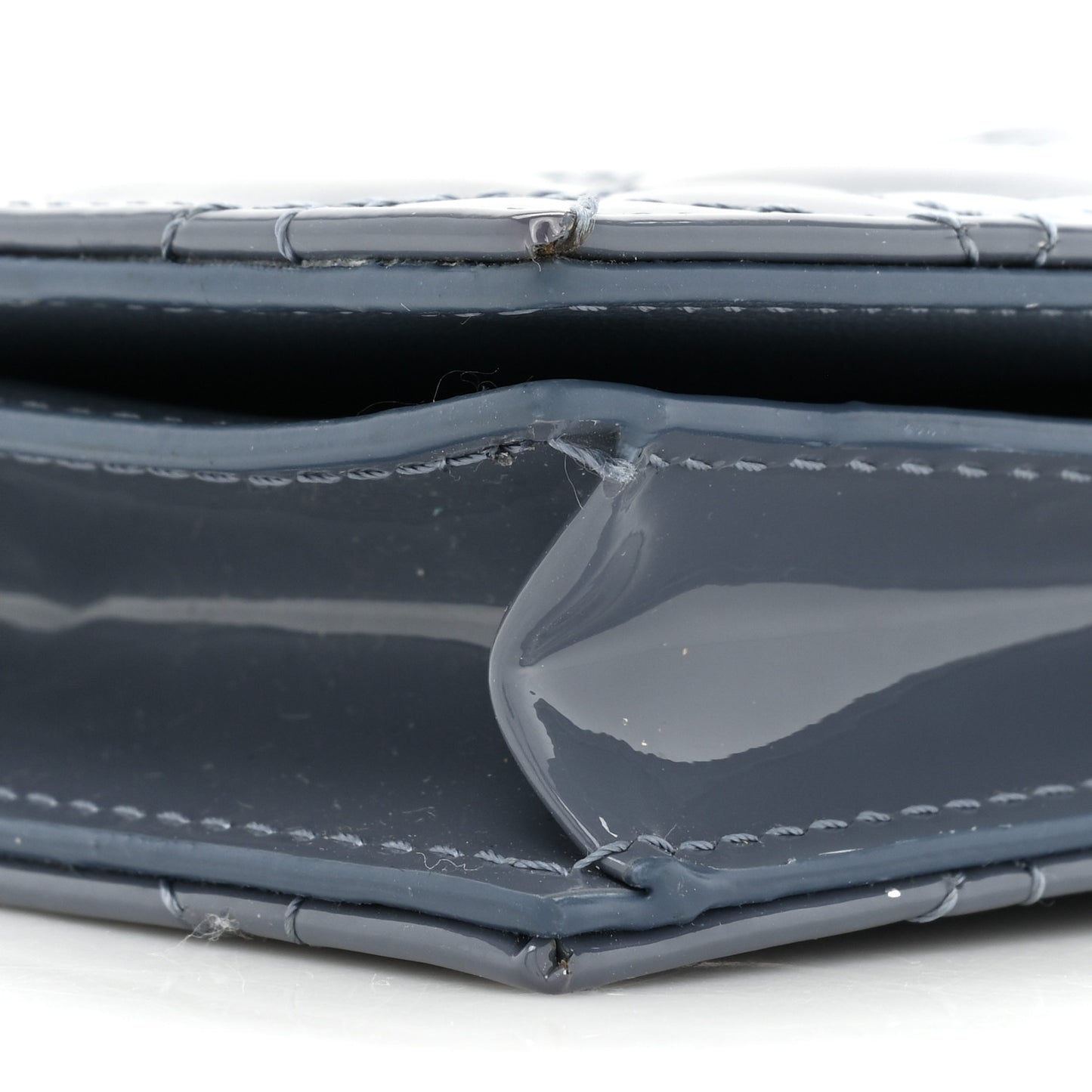 Patent Cannage Mini Lady Dior Wallet Gray Stone