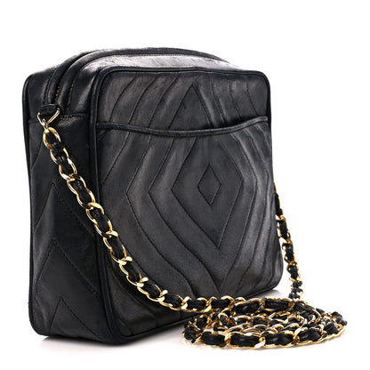 Chanel Lambskin Chevron Quilted Tassel Camera Case Black 3 of 11