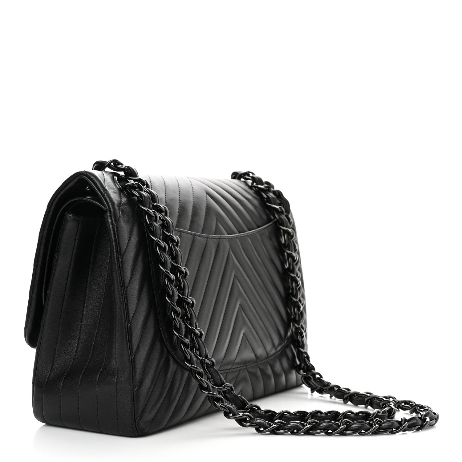 Chanel Lambskin Chevron Quilted Jumbo Double Flap So Black 3 of 10