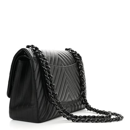 Chanel Lambskin Chevron Quilted Jumbo Double Flap So Black 3 of 10