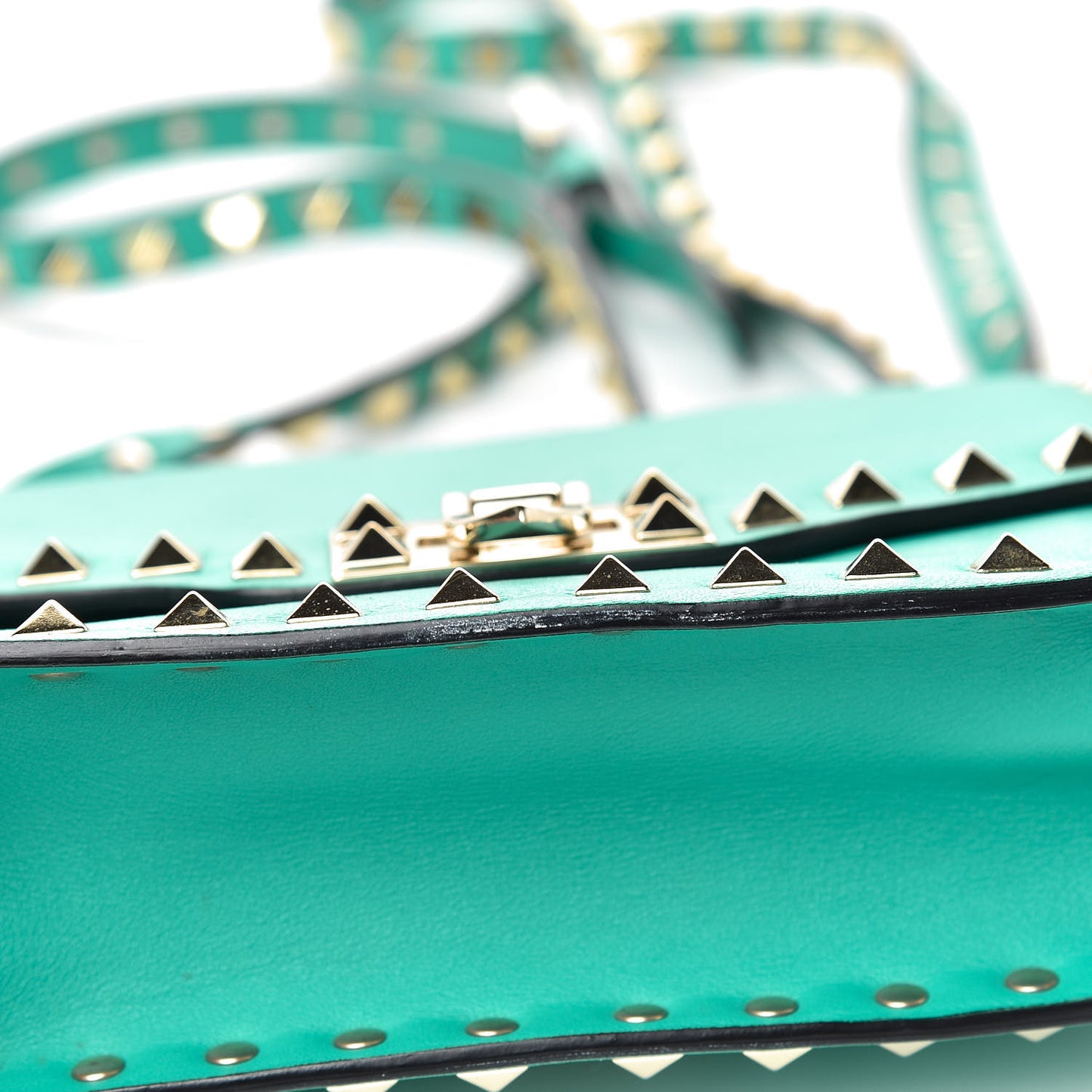 Vitello Small Rockstud Shoulder Flap Messenger Bag Opaline Green