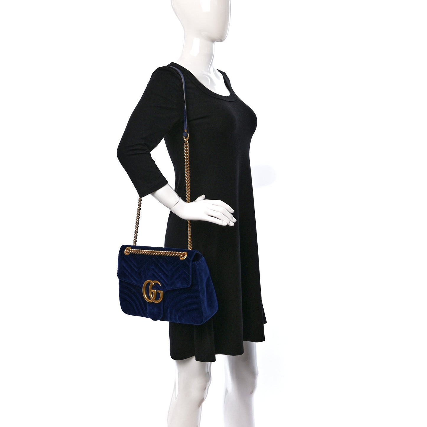 Velvet Matelasse Medium GG Marmont Shoulder Bag Cobalt Blue