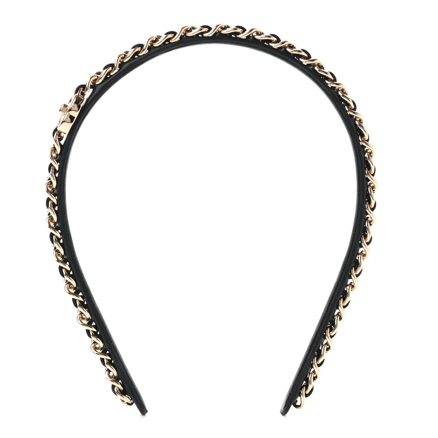 Metal Lambskin CC Turnlock Chain Headband Gold Black