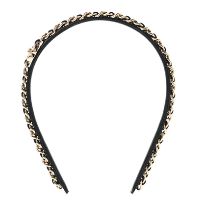 Chanel Metal Lambskin CC Turnlock Chain Headband Gold Black 1 of 6