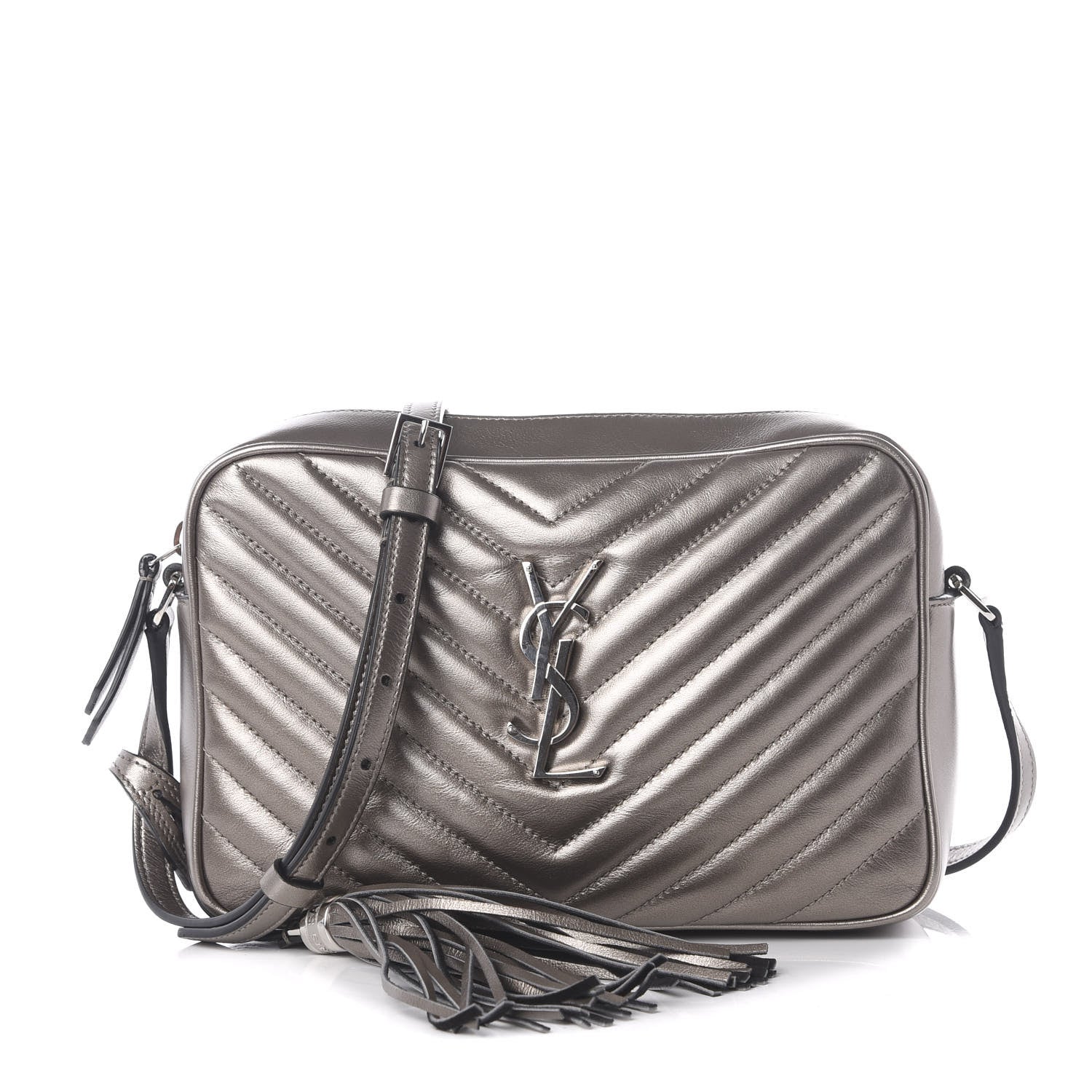 Saint Laurent Metallic Calfskin Matelasse Monogram Lou Camera Bag Silver 1 of 9