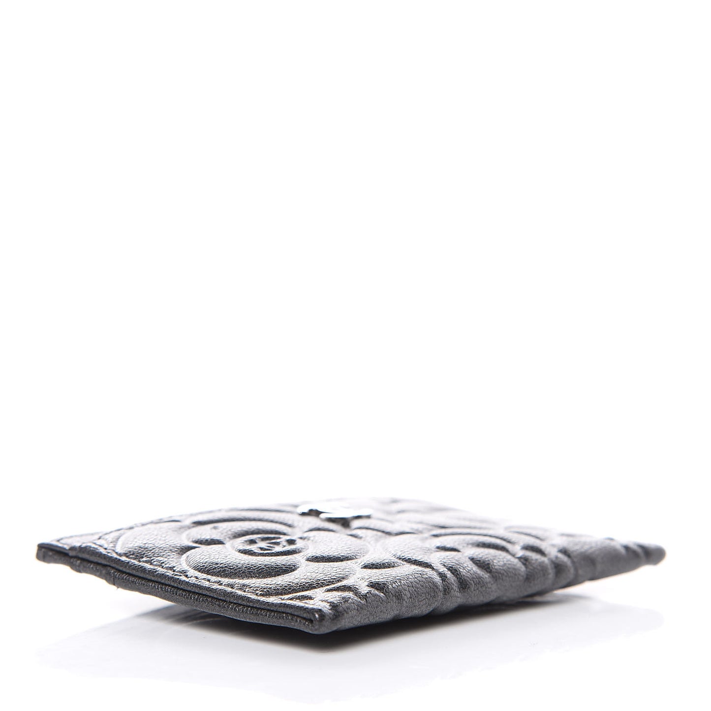 Goatskin Camellia Embossed Card Holder Grey