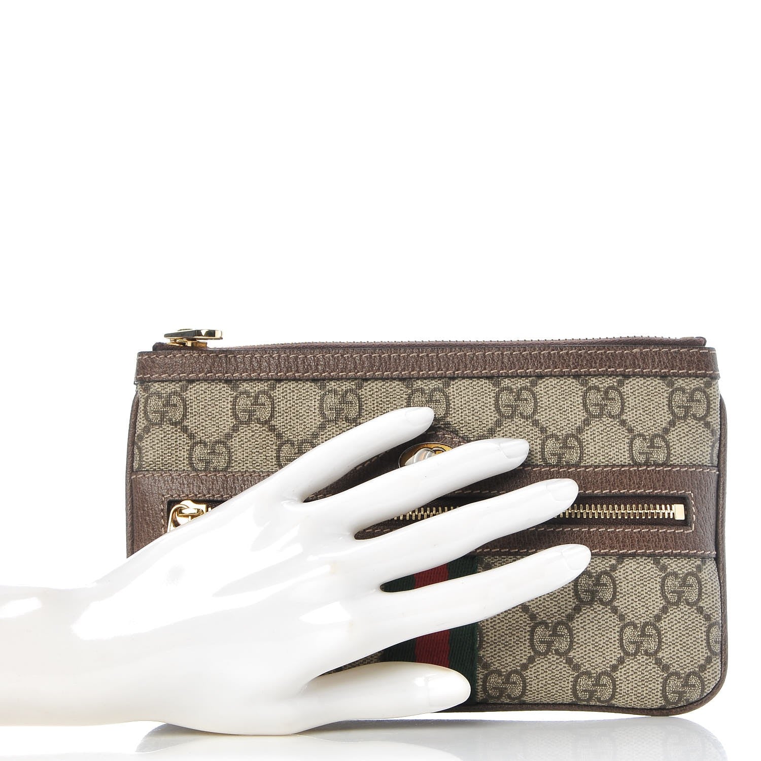 Gucci GG Supreme Monogram Web Small Ophidia Pouch Clutch Beige New Acero 2 of 8