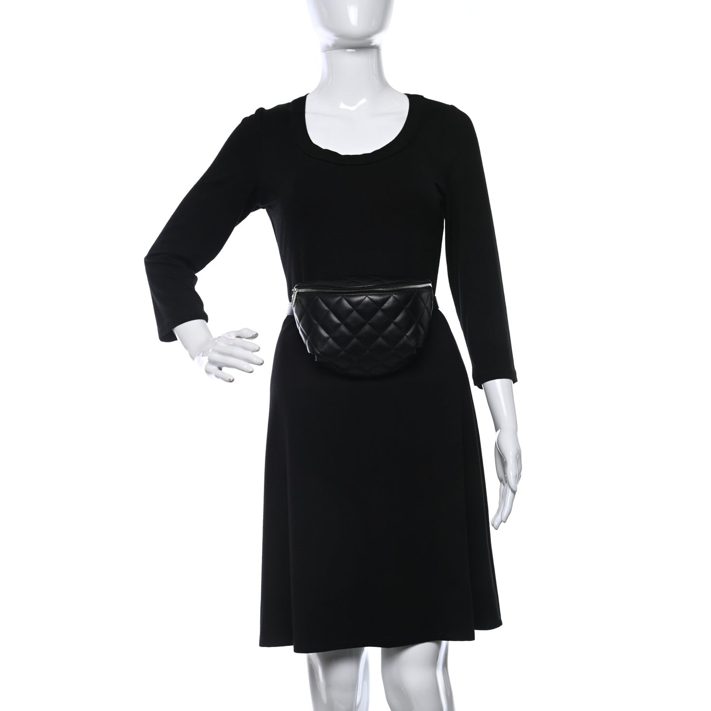 Calfskin Quilted Waist Belt Bag Black