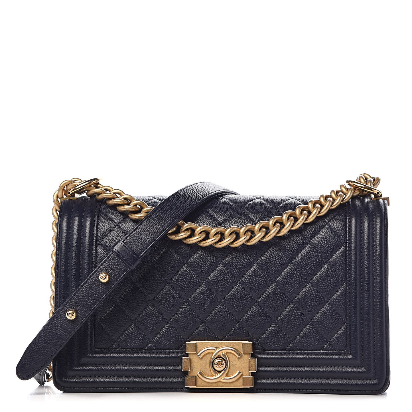 Caviar Quilted Medium Boy Flap Dark Blue