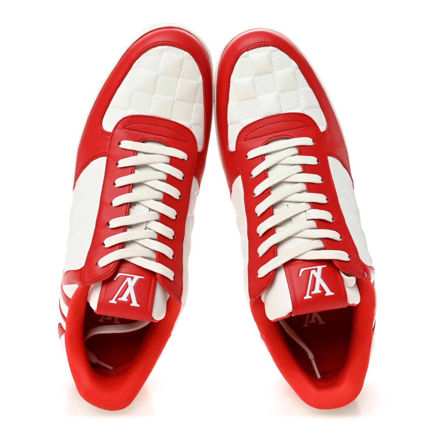 Louis Vuitton Calfskin Maxi Damier Mens Rivoli Sneakers 10 Red White 2 of 9