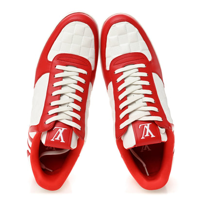 Louis Vuitton Calfskin Maxi Damier Mens Rivoli Sneakers 10 Red White 2 of 9