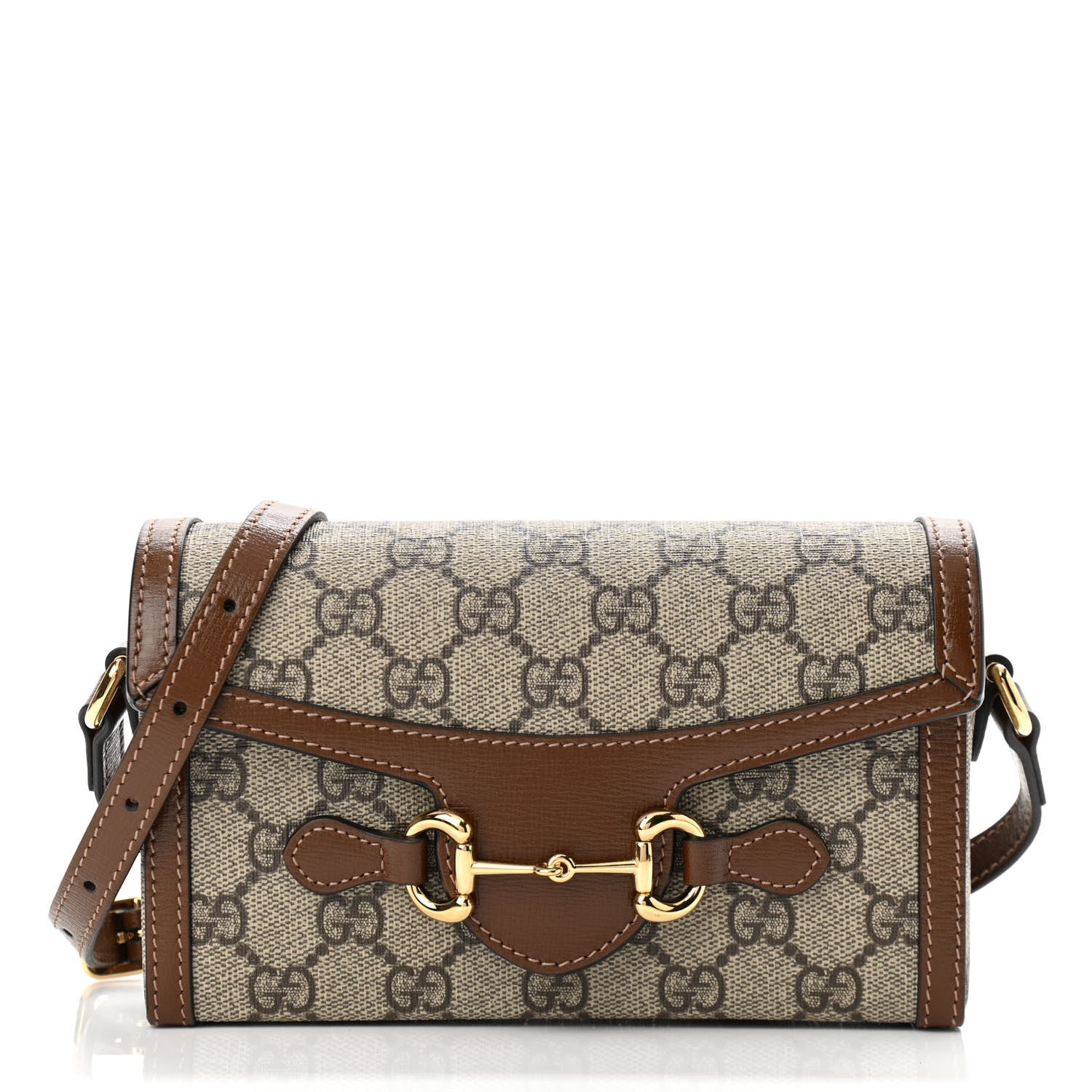 Gucci GG Supreme Monogram Mini Horsebit 1955 Shoulder Bag Beige Brown Sugar 1 of 10