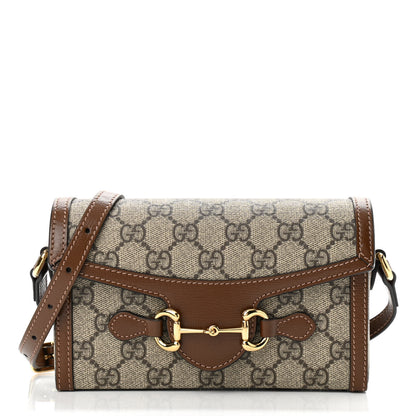 Gucci GG Supreme Monogram Mini Horsebit 1955 Shoulder Bag Beige Brown Sugar 1 of 10