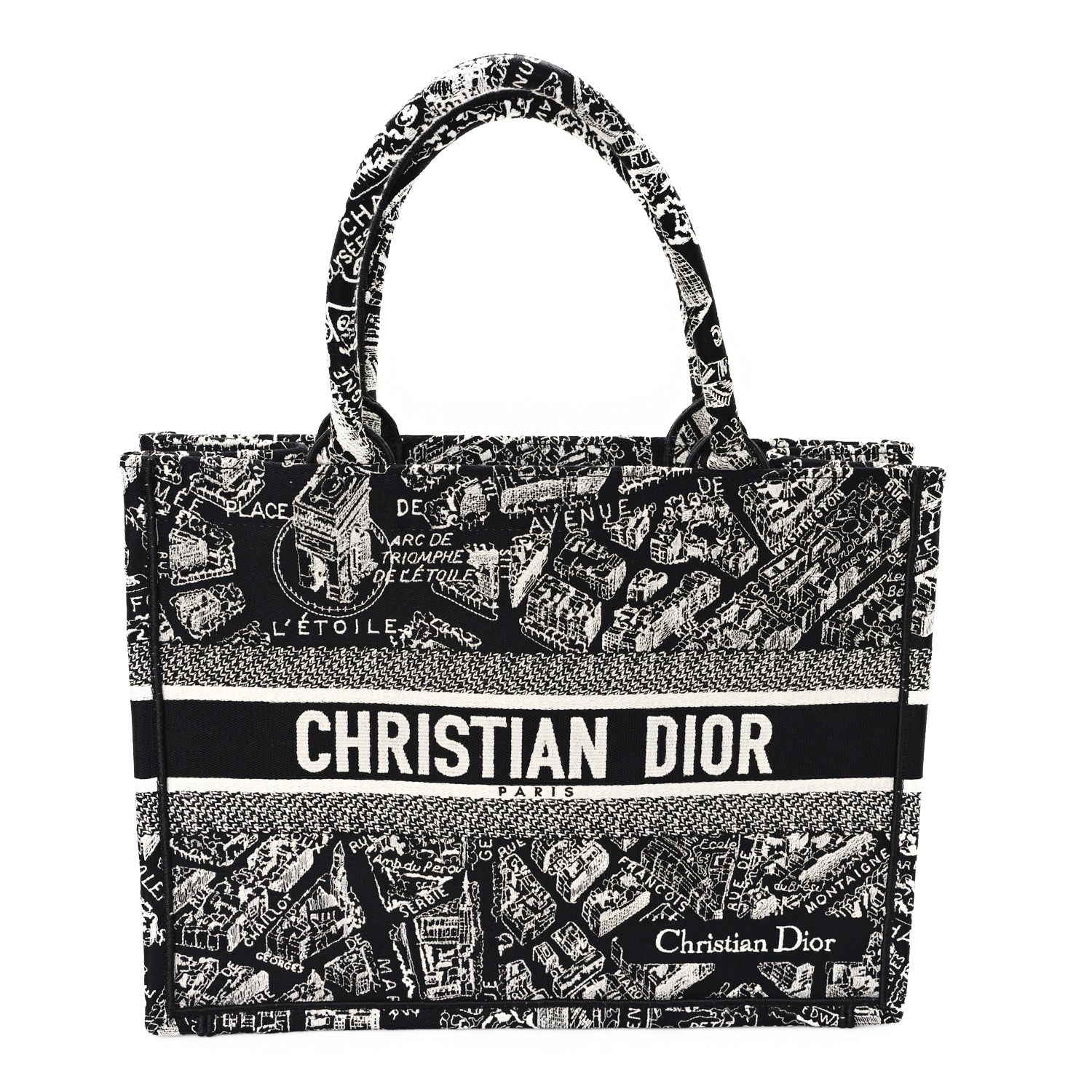 Christian Dior Canvas Embroidered Medium Plan De Paris Book Tote Black White 1 of 10