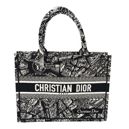 Christian Dior Canvas Embroidered Medium Plan De Paris Book Tote Black White 1 of 10