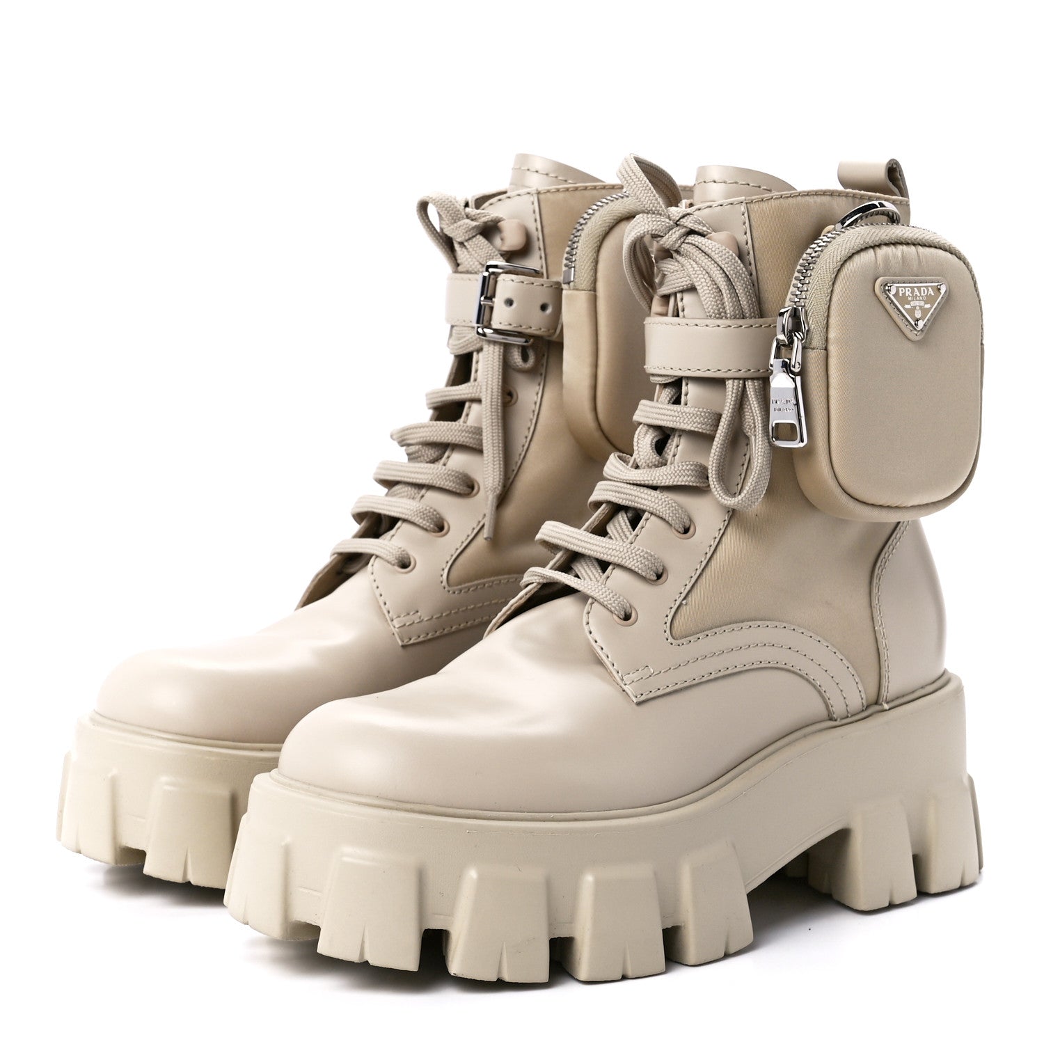 Prada Spazzolato Rois Re-Nylon Metal Triangle Logo Monolith Pouch Pocket 55mm Boots 37 Deserto 3 of 9