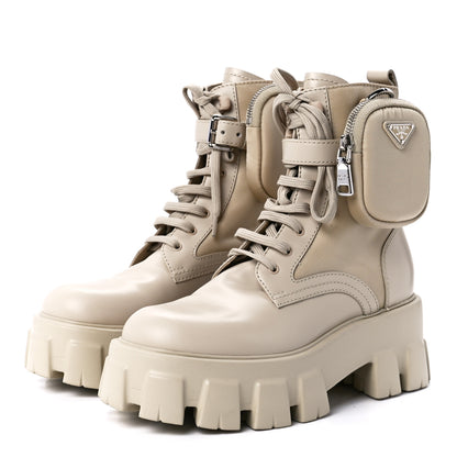 Prada Spazzolato Rois Re-Nylon Metal Triangle Logo Monolith Pouch Pocket 55mm Boots 37 Deserto 3 of 9
