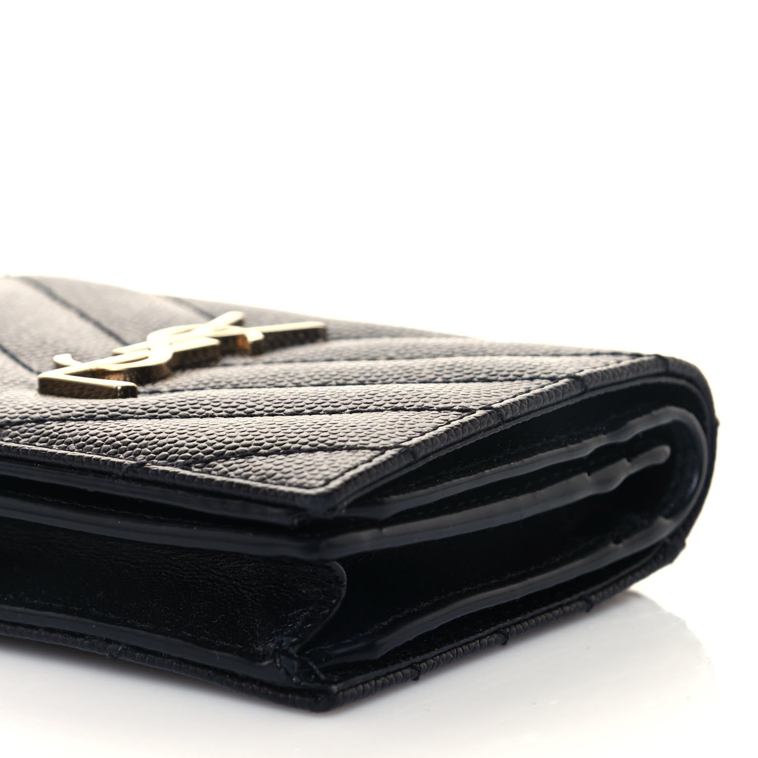 Saint Laurent Grain De Poudre Matelasse Chevron Monogram Card Case Black 9 of 12