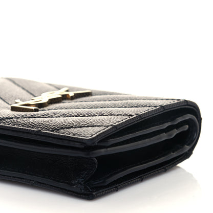 Saint Laurent Grain De Poudre Matelasse Chevron Monogram Card Case Black 9 of 12