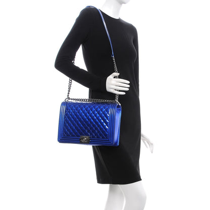 Chanel Metallic Patent Quilted Large Boy Flap Blue 2 of 10