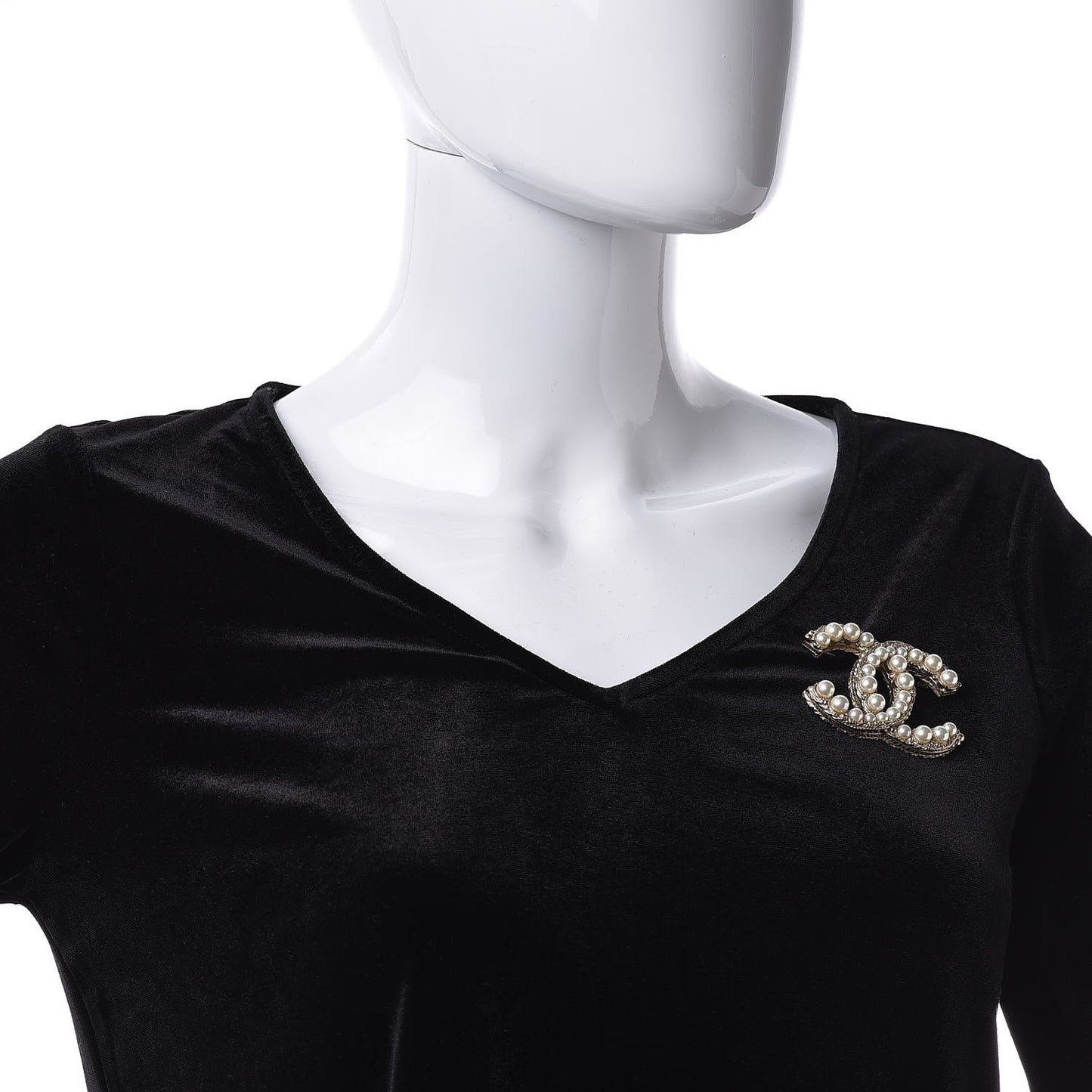 Metal Pearl Studded CC Brooch Gold