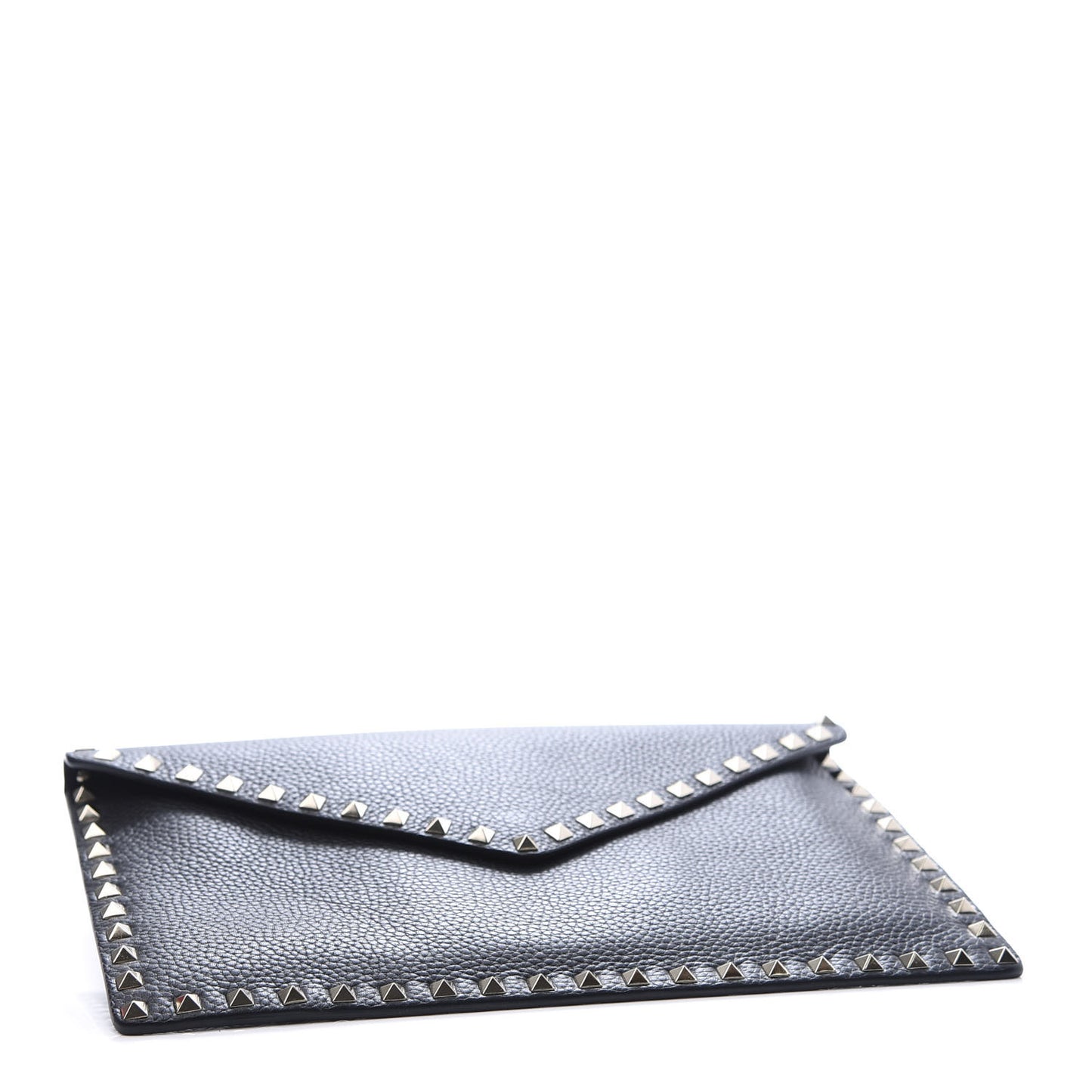 Pebbled Calfskin Large Rockstud Envelope Clutch Black