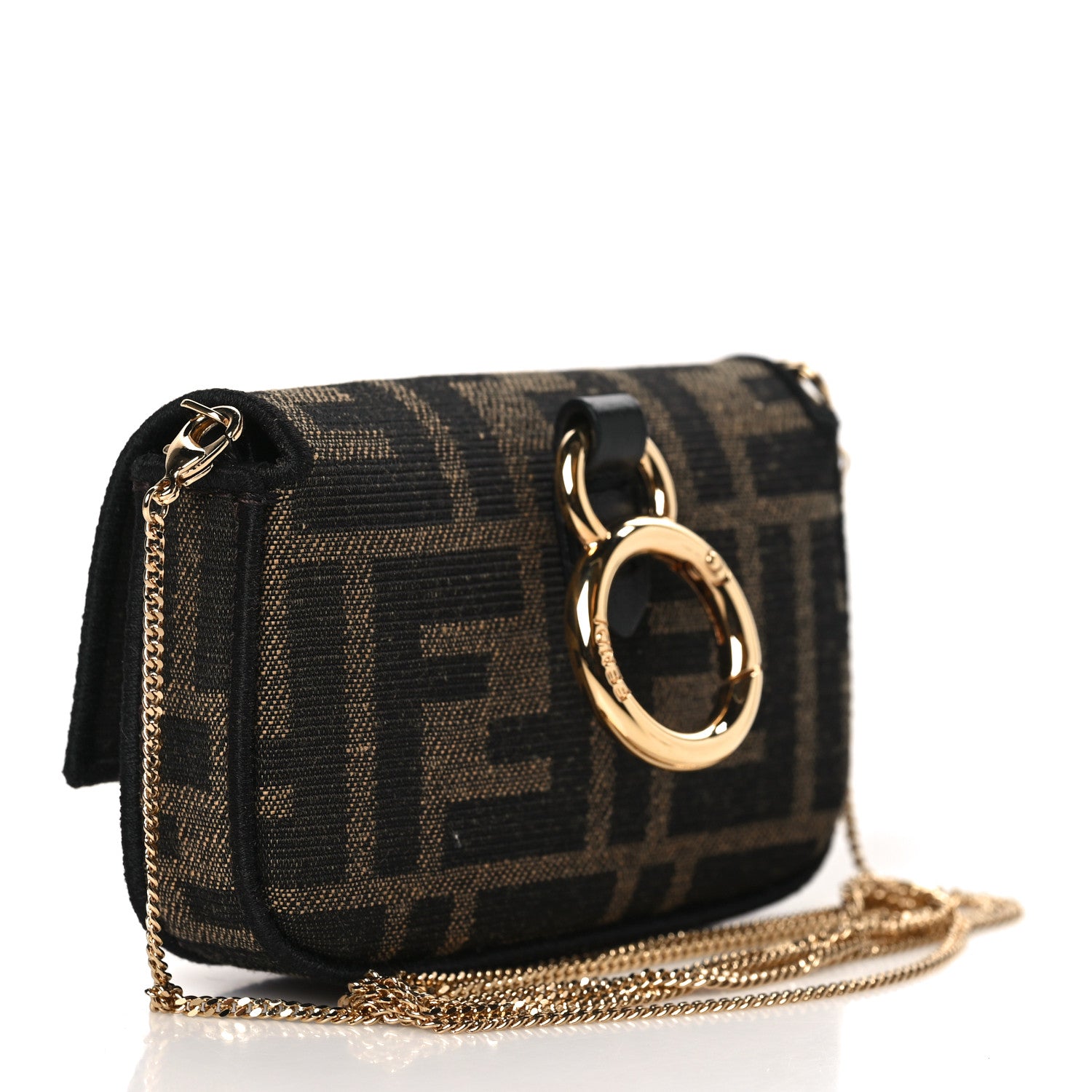 Fendi Fabric Jacquard FF 1974 Nano Baguette Charm Tobacco Moro Black 3 of 8