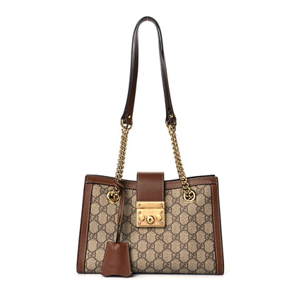Gucci GG Supreme Monogram Calfskin Small Padlock Tote Beige Ebony Tuscany 1 of 11