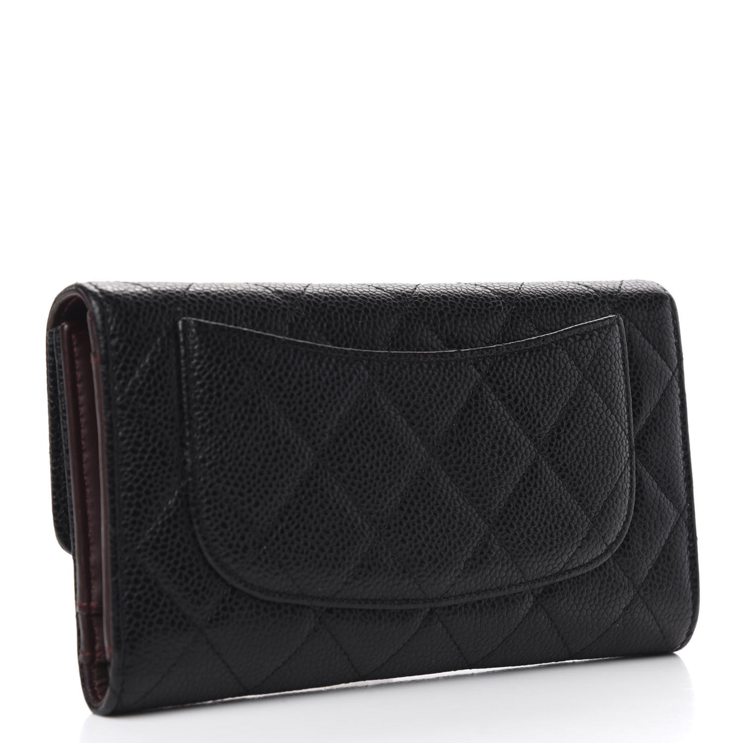 Caviar Quilted Long Flap Wallet Black