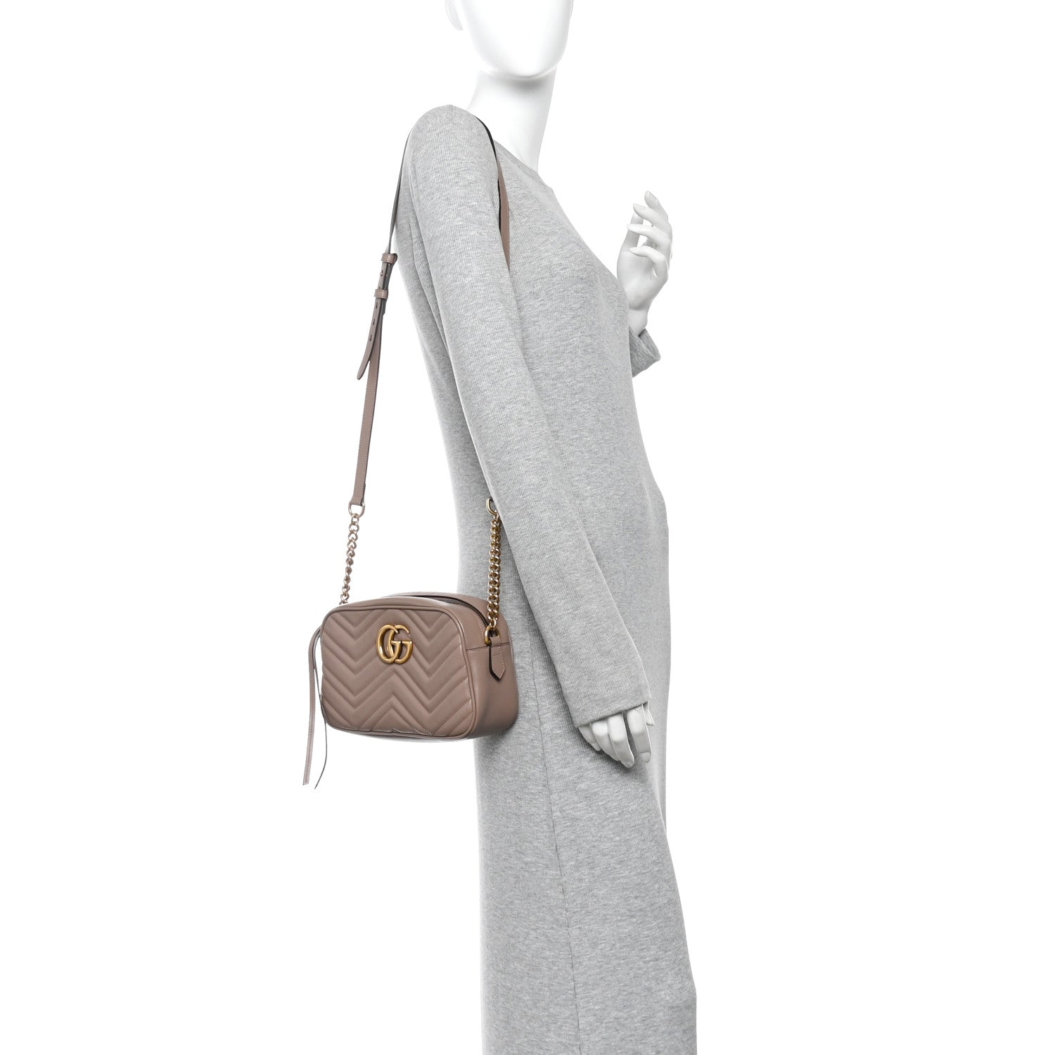 Gucci Calfskin Matelasse Small GG Marmont Chain Shoulder Bag  Porcelain Rose 2 of 13
