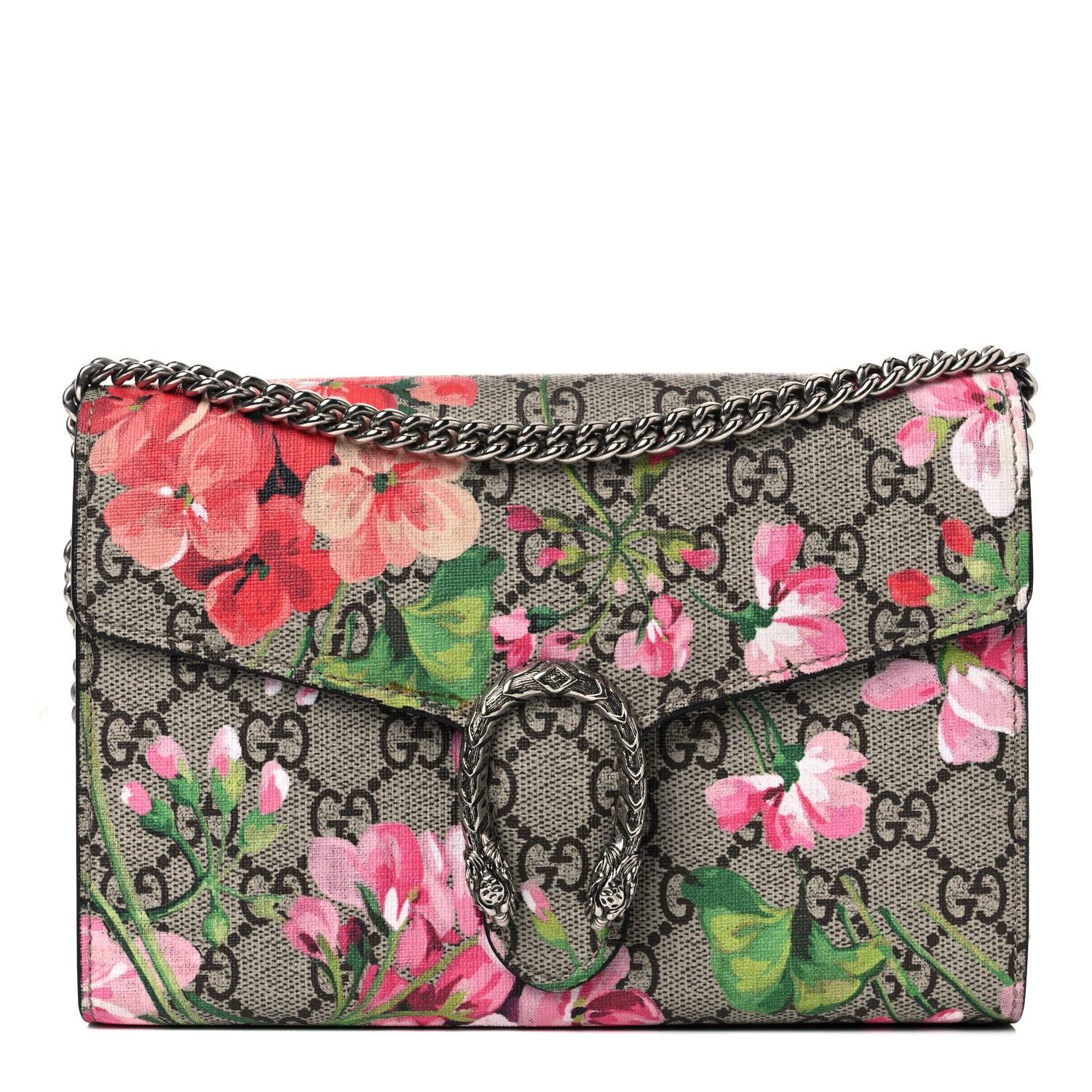 Gucci GG Supreme Monogram Blooms Mini Dionysus Chain Wallet Beige Multicolor Dry Rose 1 of 11