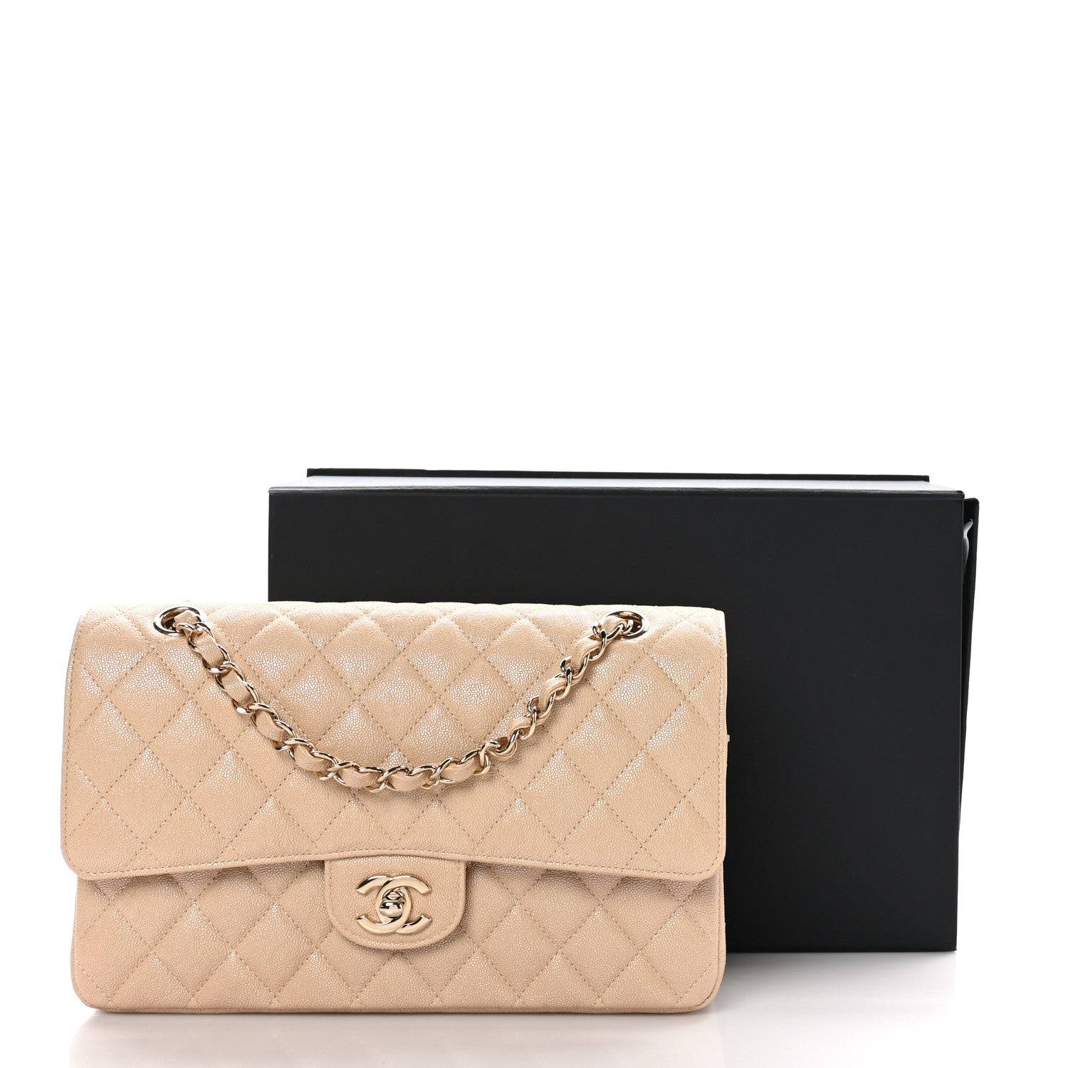 Chanel Iridescent Caviar Quilted Medium Double Flap Beige 11 of 11
