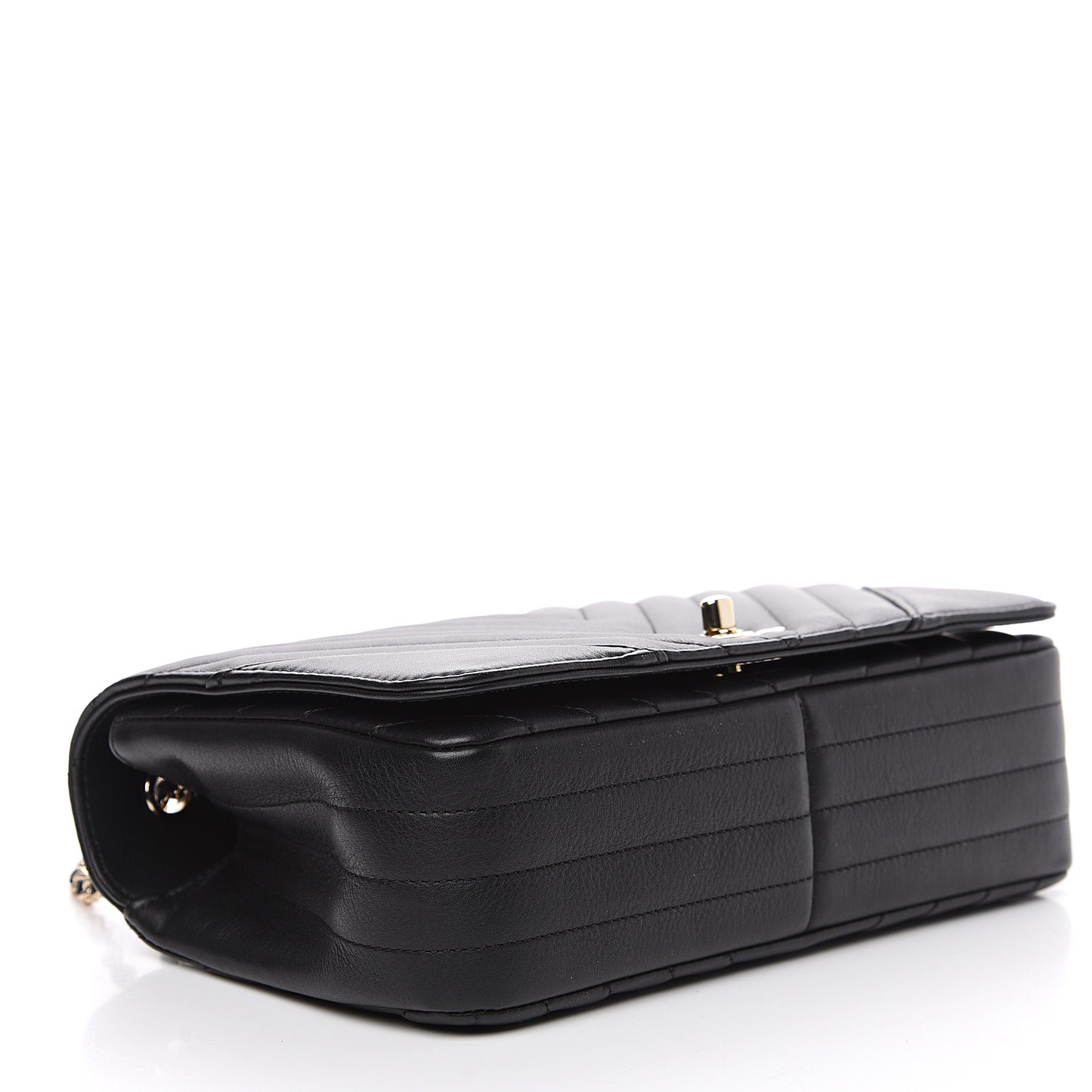 Calfskin Chevron Quilted Statement Flap Black