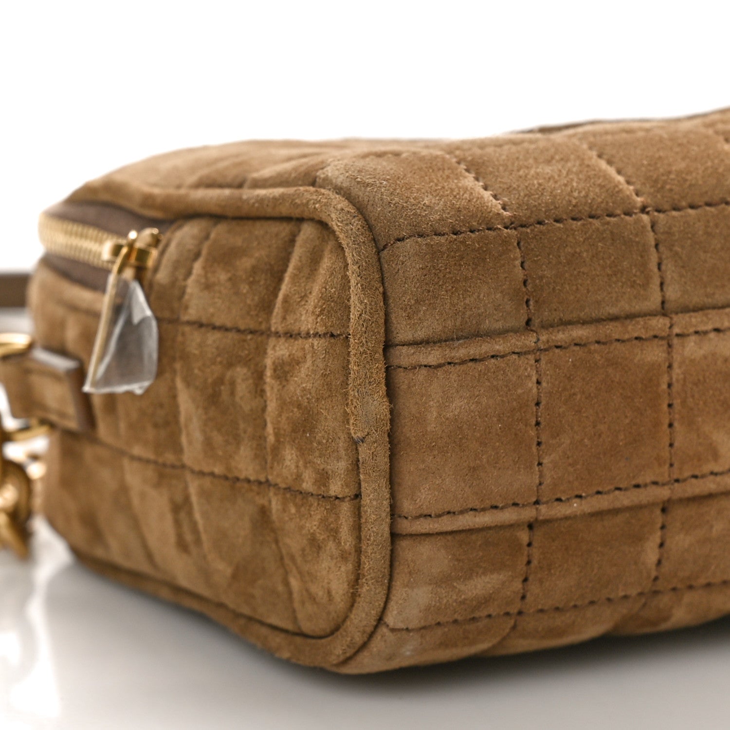 Saint Laurent Suede Calfskin Mini Quilted Monogram Camera Bag Golden Leaf 9 of 10