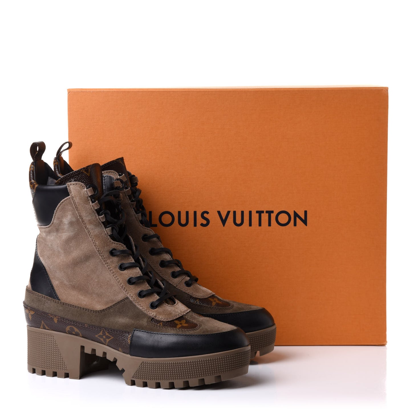 Suede Calfskin Monogram Laureate Platform Desert Boots 41 Taupe