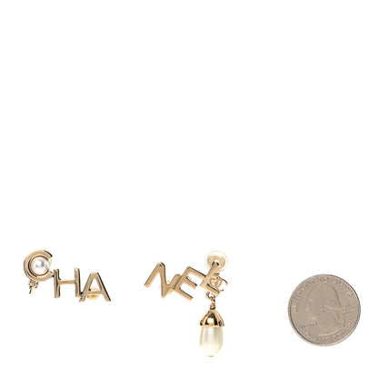 Chanel Pearl Cha Nel Drop Earrings White Gold 2 of 5