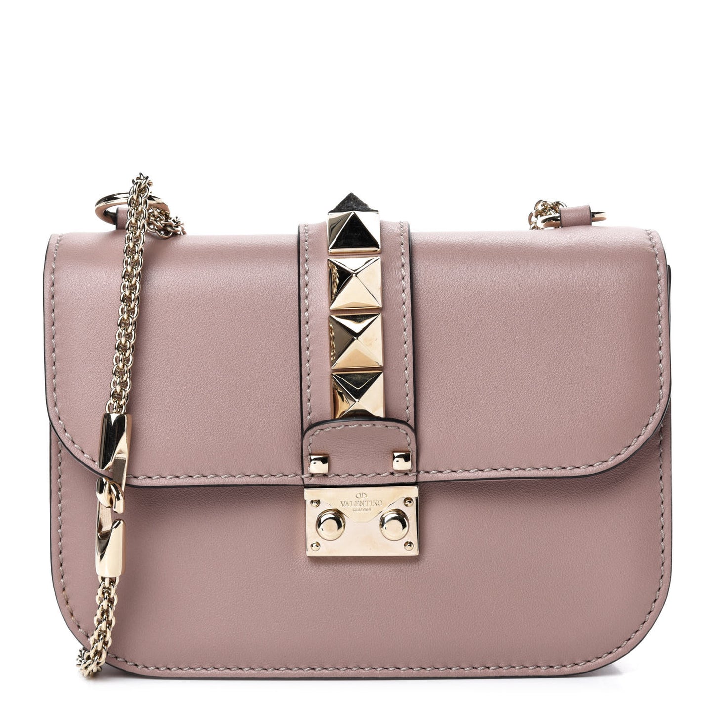 Vitello Small Glam Lock Rockstud Flap Poudre