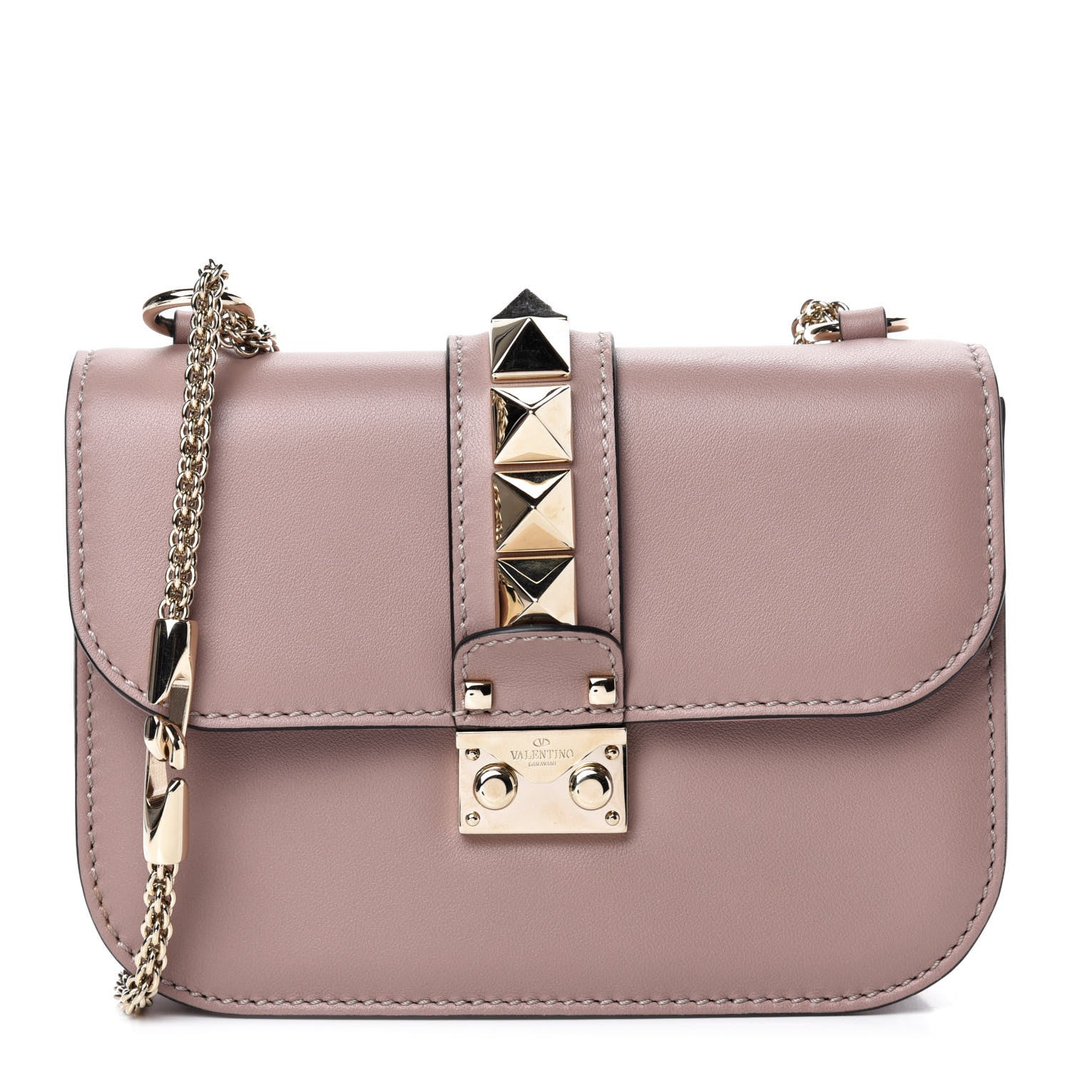 Valentino Garavani Vitello Small Glam Lock Rockstud Flap Poudre 1 of 12