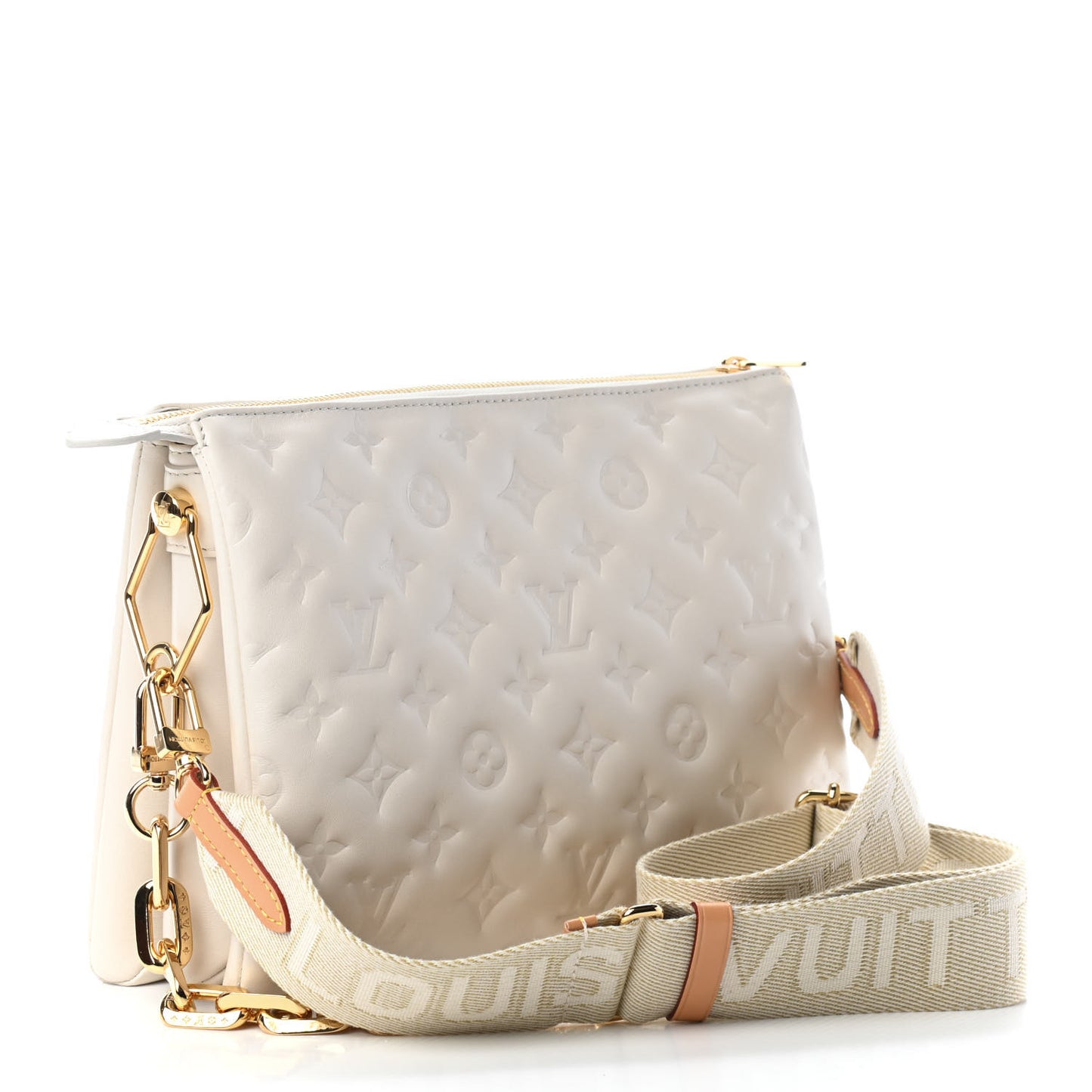 Lambskin Embossed Monogram Coussin PM Beige Cream