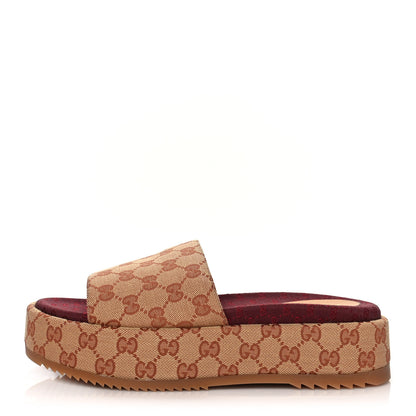 Gucci Canvas GG Monogram Angelina Platform Slide Sandals 40 Beige Ruggine 1 of 10