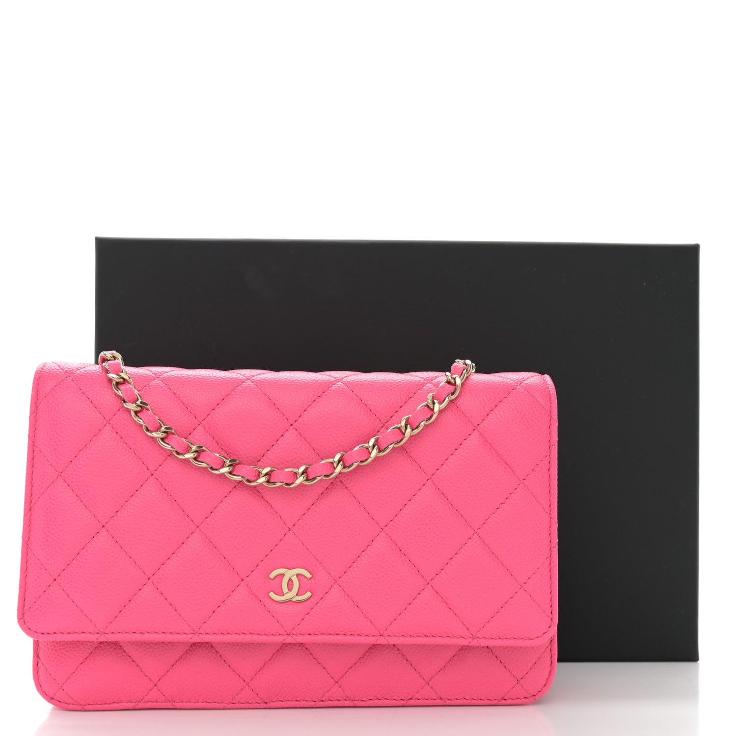 Caviar Quilted Wallet on Chain WOC Fuchsia