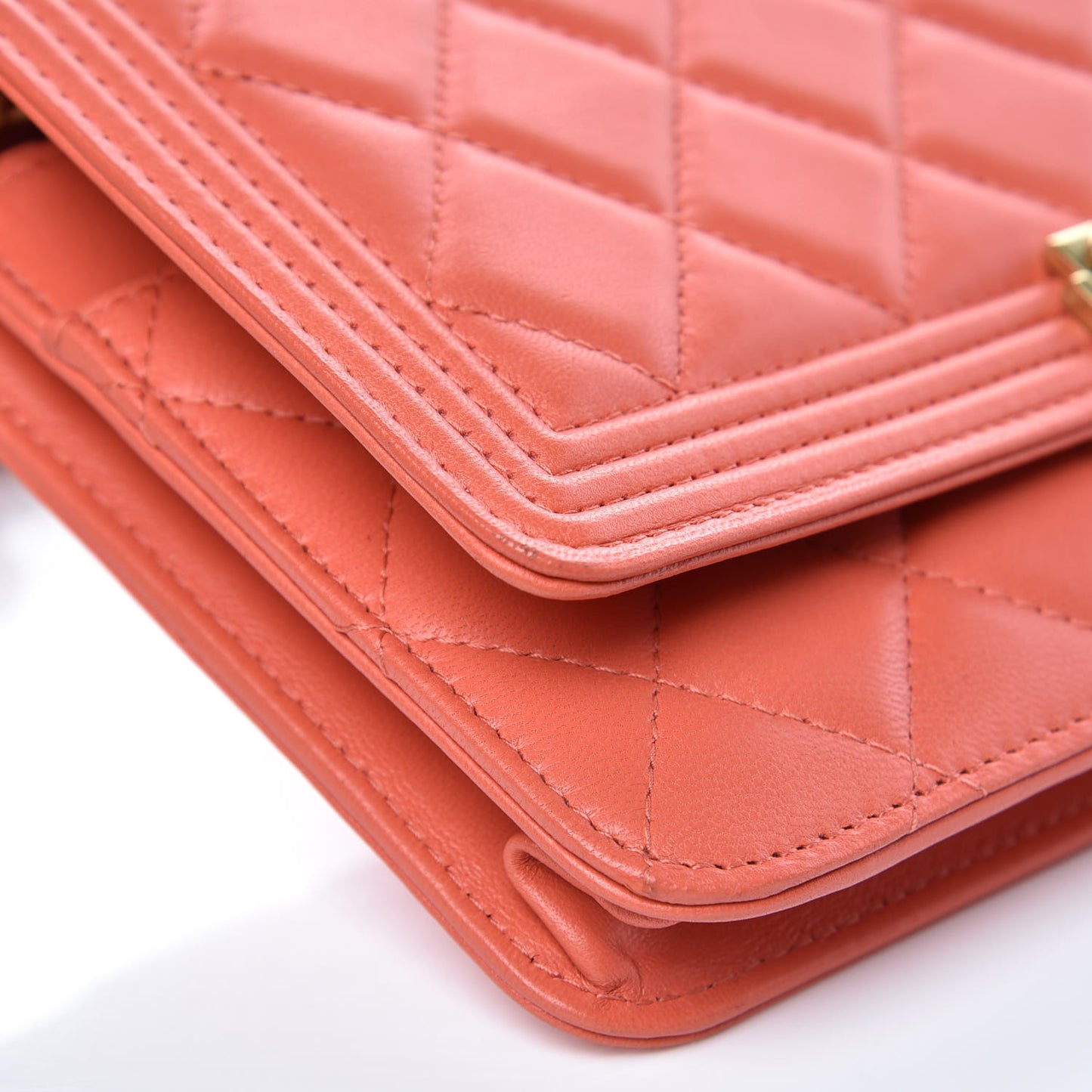 Lambskin Quilted Boy Wallet On Chain WOC Orange