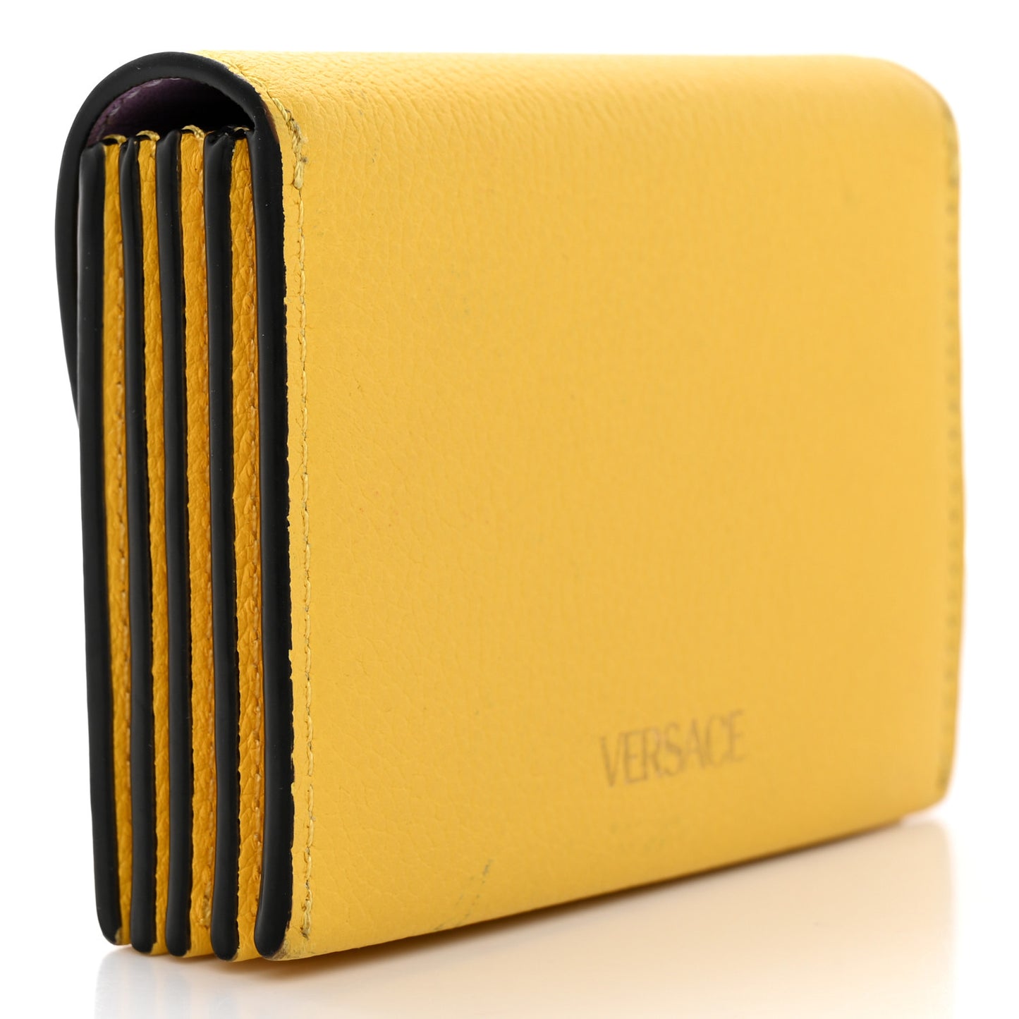 Grained Calfskin Medusa Card Holder Yellow Purple