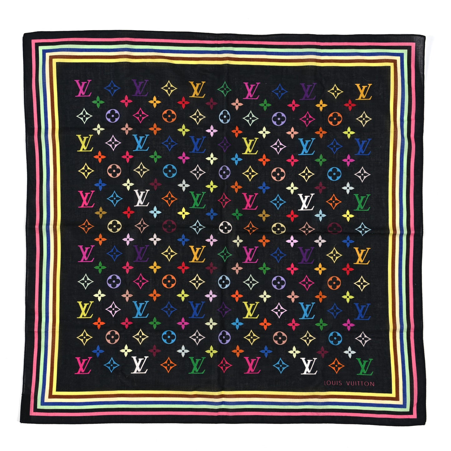 Cotton Monogram Multicolor Square Scarf Black