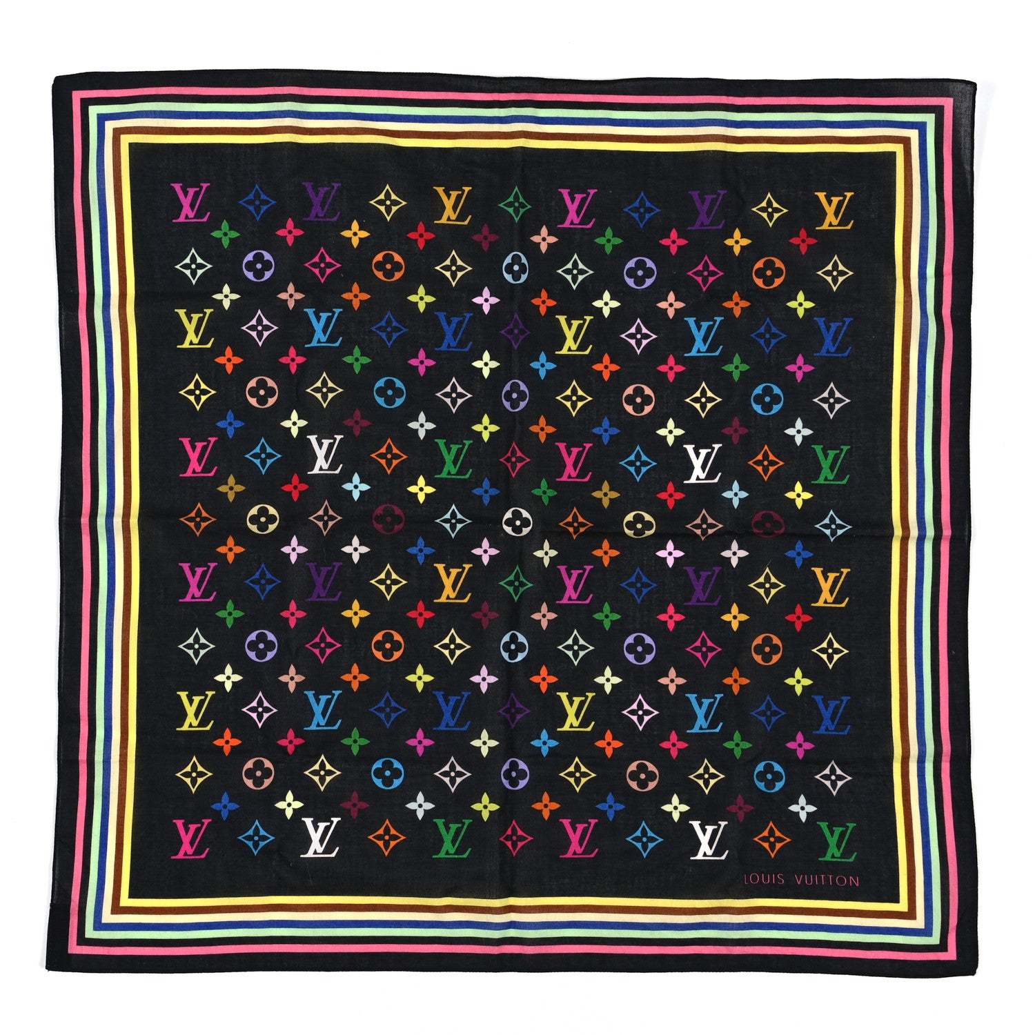 Louis Vuitton Cotton Monogram Multicolor Square Scarf Black 1 of 3
