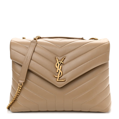 Saint Laurent Calfskin Y Quilted Monogram Medium Loulou Chain Satchel Dark Latte 1 of 11