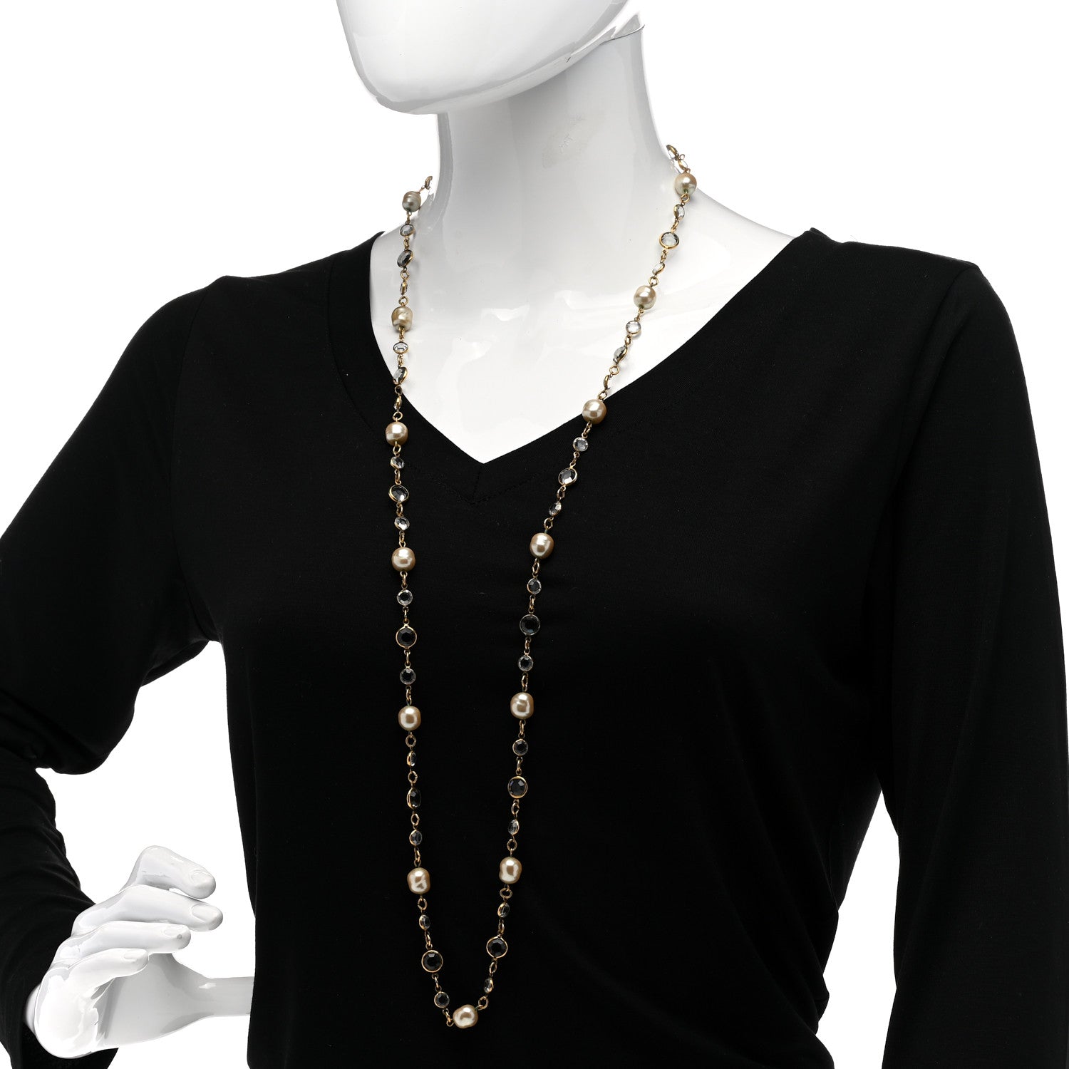 Chanel Crystal Pearl Sautoir Long Necklace Gold 2 of 5