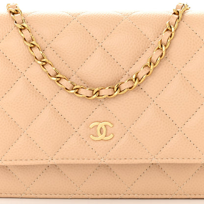 Chanel Caviar Quilted Wallet on Chain WOC Beige 9 of 14